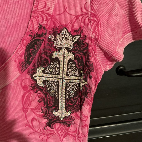 VOCAL Pink Graphic Embellished Fitted T-Shirt - Picture 2 of 5